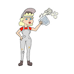 cartoon hard working woman with beer