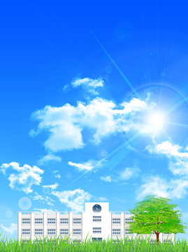 学校　木　空　背景
