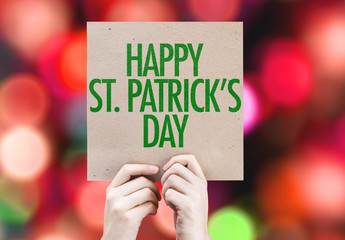 Happy St Patricks Day placard on bokeh background
