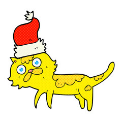 cartoon cat wearing christmas hat
