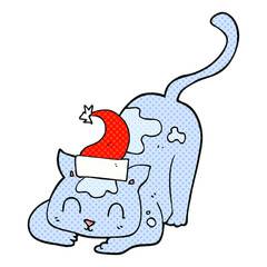 cartoon cat wearing christmas hat