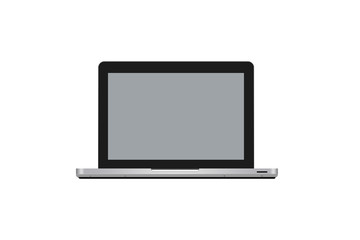 Laptop with empty grey screen isolated on white background.
