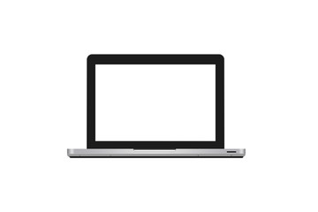 Laptop with empty white screen isolated on white background.
