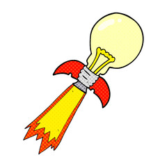 cartoon lightbulb rocket ship