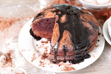 Home made chocolate pie on plate