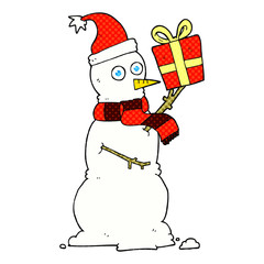 cartoon snowman holding present