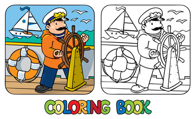 Funny captain or yachtsman. Coloring book