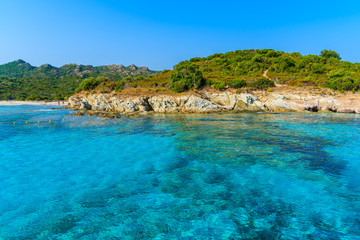 Azure sea water on coast of Corsica island near Bonifacio town, France