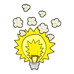 comic book style cartoon light bulb shining