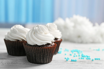 Cupcakes on wooden table