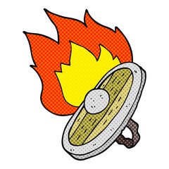 comic book style cartoon shield burning