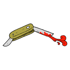comic book style cartoon bloody folding knife