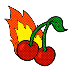 comic book style cartoon flaming cherries