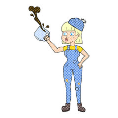 comic book style cartoon female worker with coffee mug