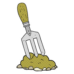 comic book style cartoon garden fork