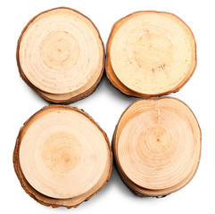 Wood round slices, isolated on white