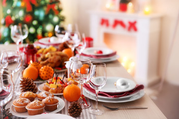 Table setting for Christmas dinner at home