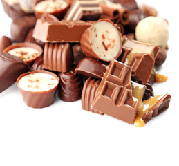 Assorted chocolate candies, isolated on white