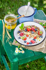 Fresh breakfast with berry fruits and yogurt