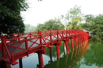 Huc Bridge spanning the Ngoc Son Temple