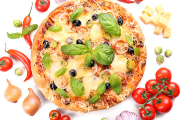 Delicious fresh pizza isolated on white