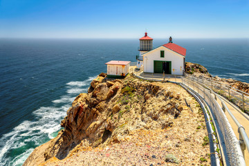 Fototapeta na wymiar Point Reyes Lighthouse, lighthouse on the rock. San Francisco area, California