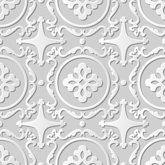 Vector damask seamless 3D paper art pattern background 159 Round Spiral Kaleidoscope
