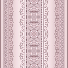 Filigree decorative lace seamless border on dark pink.