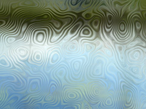 Abstract background of blue and green random swirls with a little white and gray. Computer-generated from a photo of a marshy pond with grasses.