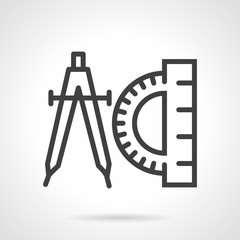 Compasses and protractor black line vector icon