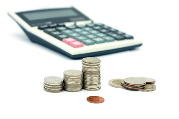 Thai stack coins in financial concept on white background