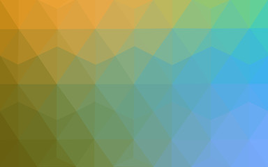Multicolor blue, yellow, orange polygonal design pattern, which consist of triangles and gradient in origami style.