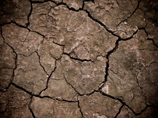 Close up of the cracked ground, dry soil texture