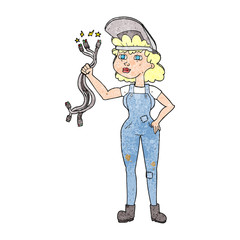 textured cartoon electrician woman