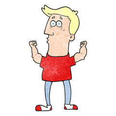 textured cartoon surprised man flexing biceps