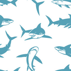 Naklejka premium Sharks silhouettes seamless pattern.