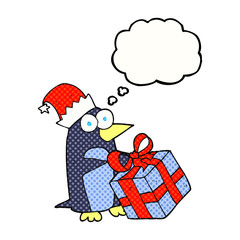 thought bubble cartoon christmas penguin