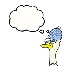 thought bubble cartoon bird wearing hat