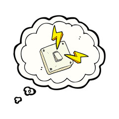 thought bubble cartoon sparking electric light switch