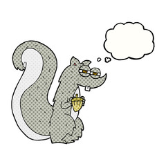 thought bubble cartoon squirrel with nut