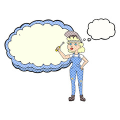 thought bubble cartoon female mechanic