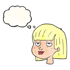 thought bubble textured cartoon female face