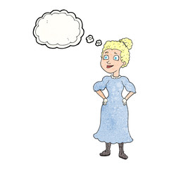 thought bubble textured cartoon victorian woman in dress