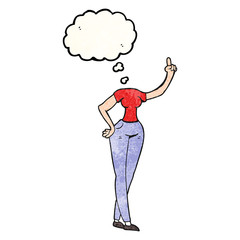 thought bubble textured cartoon female body with raised hand