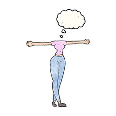 thought bubble textured cartoon female body with wide arms