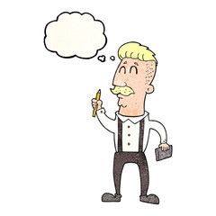 thought bubble textured cartoon man with notebook
