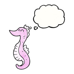 thought bubble textured cartoon seahorse