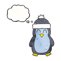 thought bubble textured cartoon penguin