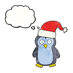 thought bubble textured cartoon penguin