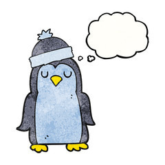 thought bubble textured cartoon penguin